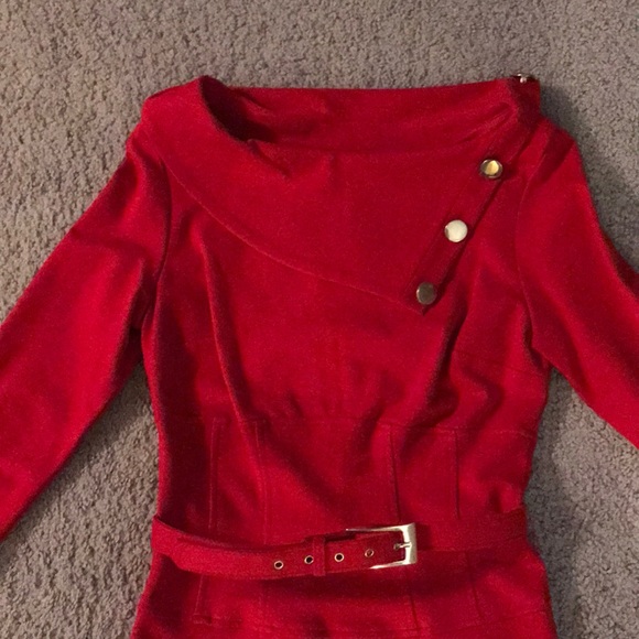 Red Cache Collection Fitted Dress - Picture 2 of 4